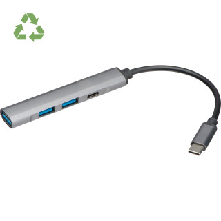 USB Hub aus recyceltem Aluminium HILDEGARDA, grau
