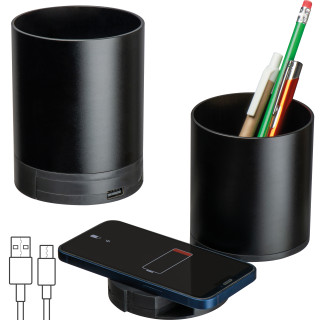 Stifteköcher mit Wireless Charging, schwarz