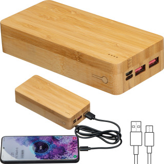 Powerbank aus Bambus 20.000 mAh, beige