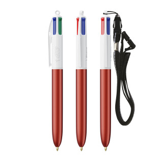 BIC® 4 Colours® Glacé with Lanyard, rot glasiert, weiß