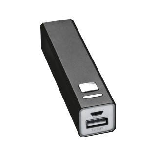 Powerbank 2.200 mAh aus Metall, inkl. Ladekabel, schwarz