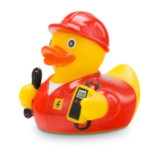 Werbeente Erik Elektriker mit rotem Kittel