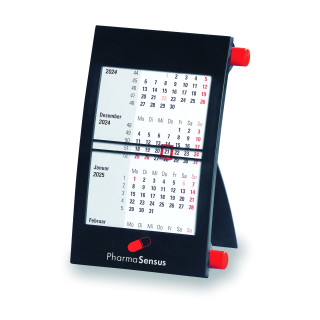 Tischdrehkalender für 2 Jahre, grau, 1-sprachig (D), Steg mit schwarzen Rahmen, bedruckbarer Kalenderrahmen