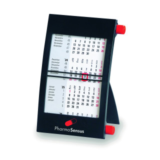 Tischkalender für 2 Jahre mit patentierter Drehmechanik grau, 6-sprachig