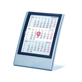 Tischkalender für 2 Jahre mit Wechselrahmen im Kunststoffgehäuse, 1-sprachig deutsch, grau