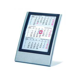 Tischkalender für 2 Jahre mit Wechselrahmen im Kunststoffgehäuse, 6-sprachig (D, F, NL, E, I, GB), grau