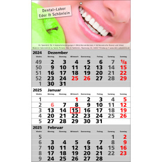 Papierwandkalender mit 3 Monaten auf einer Seite, deutsch-sprachig