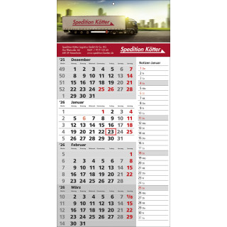 4-Monats-Einblattkalender mit Notizspalte für Einträge, grau, 1-sprachig (D)