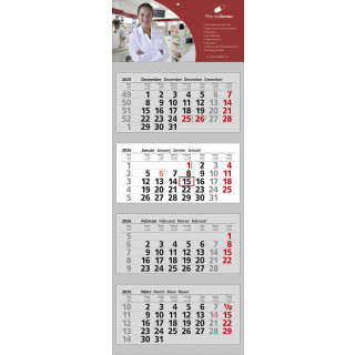 4-Monats-Mehrblockkalender, grau, 4-sprachig (D, GB, F, NL), bedruckbare Kopflasche