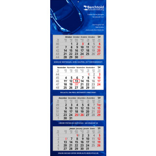 Papierwandkalender mit 4 Monaten auf 4 einzelnen Blöcken, 4-sprachig (D, GB, F, E) mit 14 Monaten! Hauptmonat beginnend im November! Leichter Abriss durch Kopfleimung
