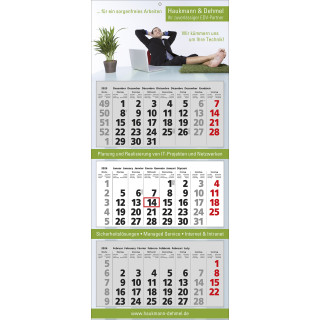 Papierwandkalender mit 3 Monaten auf 3 einzelnen Blöcken, 7-spr. (D,GB,F,E,I,NL,Polnisch) intern. Feiertagskennzeichnung, grau