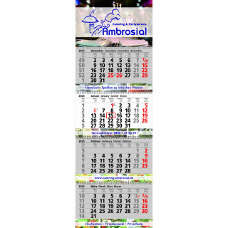 Papierwandkalender mit 4 Monaten auf 4 einzelnen Blöcken, mit Wire-O-Bindung, 4-sprachig (D,GB,F,E)