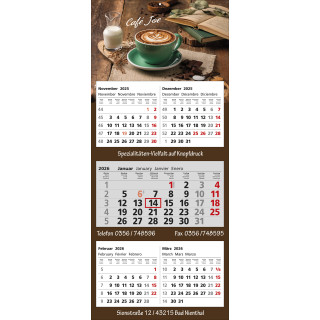 Papierwandkalender mit 5 Monaten auf 3 einzelnen Blöcken, 4-spr. (D,GB,F,E) intern. Feiertagskennzeichnung, grau