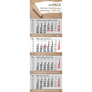 Papierwandkalender extra groß mit 4 Monaten auf 4 einzelnen Blöcken, 4-sprachig (D,GB,F,E), grau