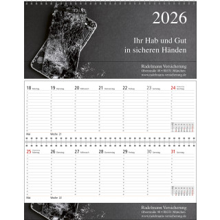 Tischquerkalender mit 1-Monatsübersicht, schwarz-rot, 1-sprachig (D)