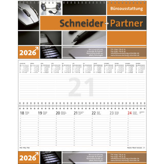 Tischquerkalender mit Jahresübersicht, schwarz-rot, 3-sprachig (D, GB, F)
