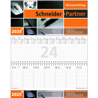 Tischquerkalender mit Jahresübersicht, 1 Woche auf 2 Seiten, Terminuhrzeiten von 7-20 Uhr , 3-sprachig (D,GB,F) ca. 128 Seiten