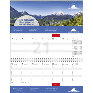 Tischquerkalender mit 3-Monatsübersicht, schwarz-rot, 1-sprachig (D)