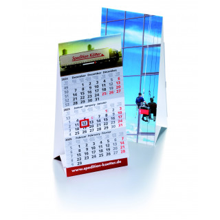 Tisch-Aufstellkalender aus hochwertigem,stabilem Karton, 12 Blatt, 1 Jahr, 3 Monatsübersicht auf 1 Blatt, 3-sprachig (D,GB,F)