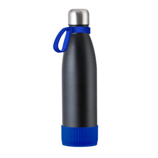 Thermoflasche RETUMBLER myTOULON, Flasche: schwarz, Ring: blau, Manschette: blau