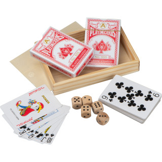 Spielkarten in Holzbox mit Würfel BRIAN, beige