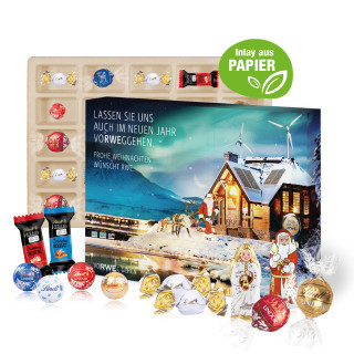 Adventskalender "Premium-Selection" mit 6 Lindor Pralinés, 6 Hello Mini Sticks, 5 Lindt Minis, 5 Lindt Vollmilchkugeln, Lindt Nikolaus und Lindt Engel