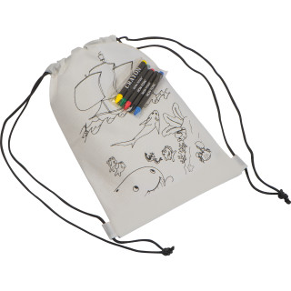 Non Woven Kordeltasche inkl. Wachsmalstiften THEA, weiss