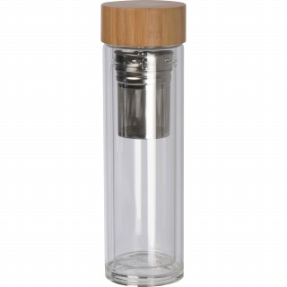 Vakuum Borosilikat Glasflasche mit Teesieb, 420ml, transparent