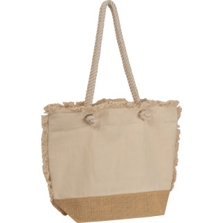 Strandtasche mit Juteboden und Fransen, beige