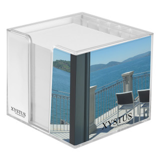 Zettelbox "Sigma", doppelwandig mit Köcher, glasklar
