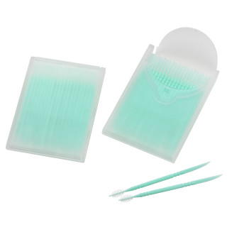 Zahnstocher mit Interdentalbürsten, gefrostet glasklar, grün