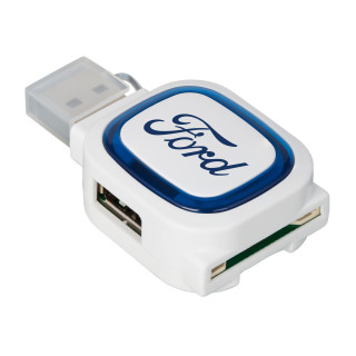 USB-Hub mit 2 Anschlüssen und Speicherkartenlesegerät COLLECTION 500, blau