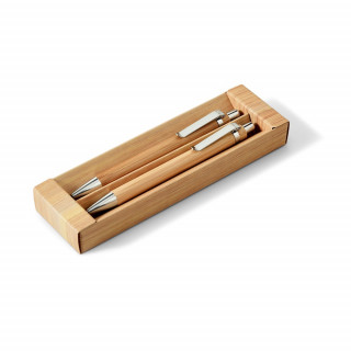 GREENY. Schreibset mit Kugelschreiber und Minenbleistift aus Bambus, natur