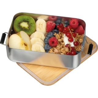Brotzeitbox aus Aluminium mit Bambusdeckel, grau