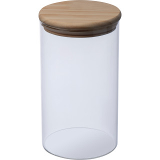 Dose aus Borosilikatglas mit Kiefernholzdeckel 1000ml, transparent