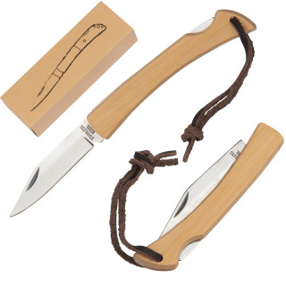 Taschenmesser mit Bambusschalen und Aufhängeschlaufe, beige
