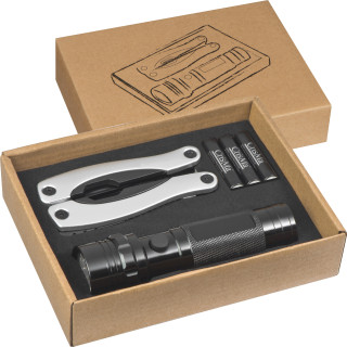 Set aus Taschenlampe und Multitool, schwarz