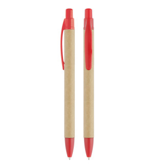 Druckkugelschreiber Karton, beige, rot