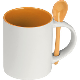 Tasse aus Keramik mit Löffel, 300ml, orange
