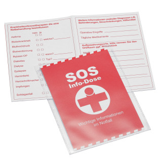 Notfall-Information, glasklar, rot