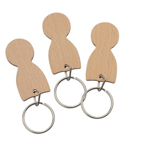 Einkaufswagenlöser Holz mit Schlüsselring, beige