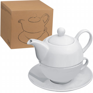 Teekanne mit einer Tasse und Untersetzer