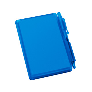 Notizbuch mit Druckkugelschreiber, blau-transparent