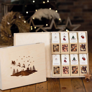 8 Faltschachteln in der Birkenholzbox - Weihnachts-Edition