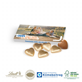 PRÄSENTBOX MIT LINDT SCHOKOHERZEN - 5 Schokoherzen (ca. 25 g) „Vollmilch“ von Lindt