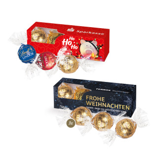 Werbekartonage mit 3 Lindt Lindor Pralinés Weihnachten