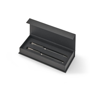 KINGSLEY. Set bestehend aus 1 Kugelschreiber und 1 Tintenroller aus Aluminium mit blauer Dokumental®-Tinte, schwarz
