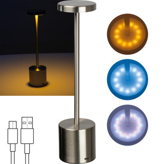 Tischlampe aus Edelstahl mit Akku, grau