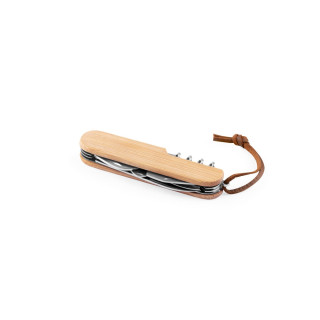 RYKER. Multifunktionales Taschenmesser aus Bambus und Edelstahl mit PU-Griff, natur