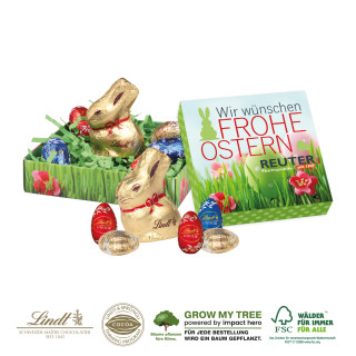 Osternest mit 5 Lidt Schokoladeneier, Lindt Goldhase
